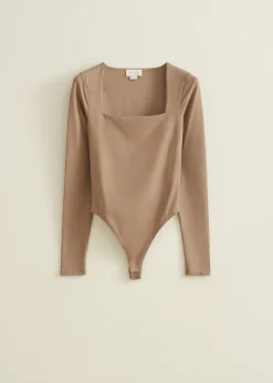 Outlet Cotton Club Body met lange mouw taupe,middle