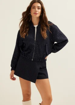 Fashion Cotton Club Bomberjack met pailletten indigo