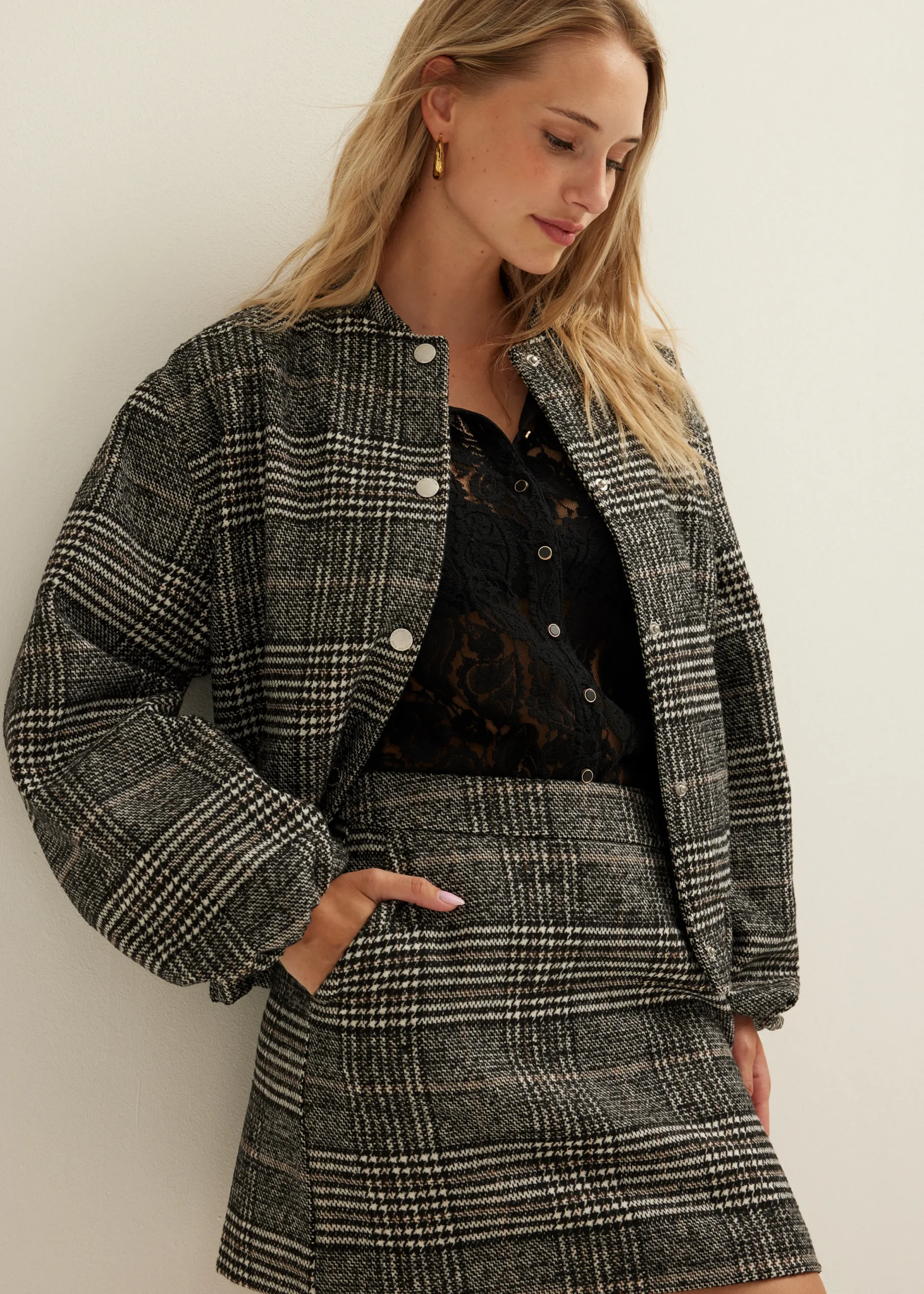 Clearance Cotton Club Bomberjack met ruit patroon meerkleurig