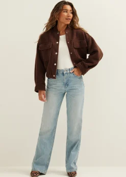 Discount Cotton Club Bomberjack met wol look choco