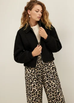 Clearance Cotton Club Bomberjack van boucle mix zwart