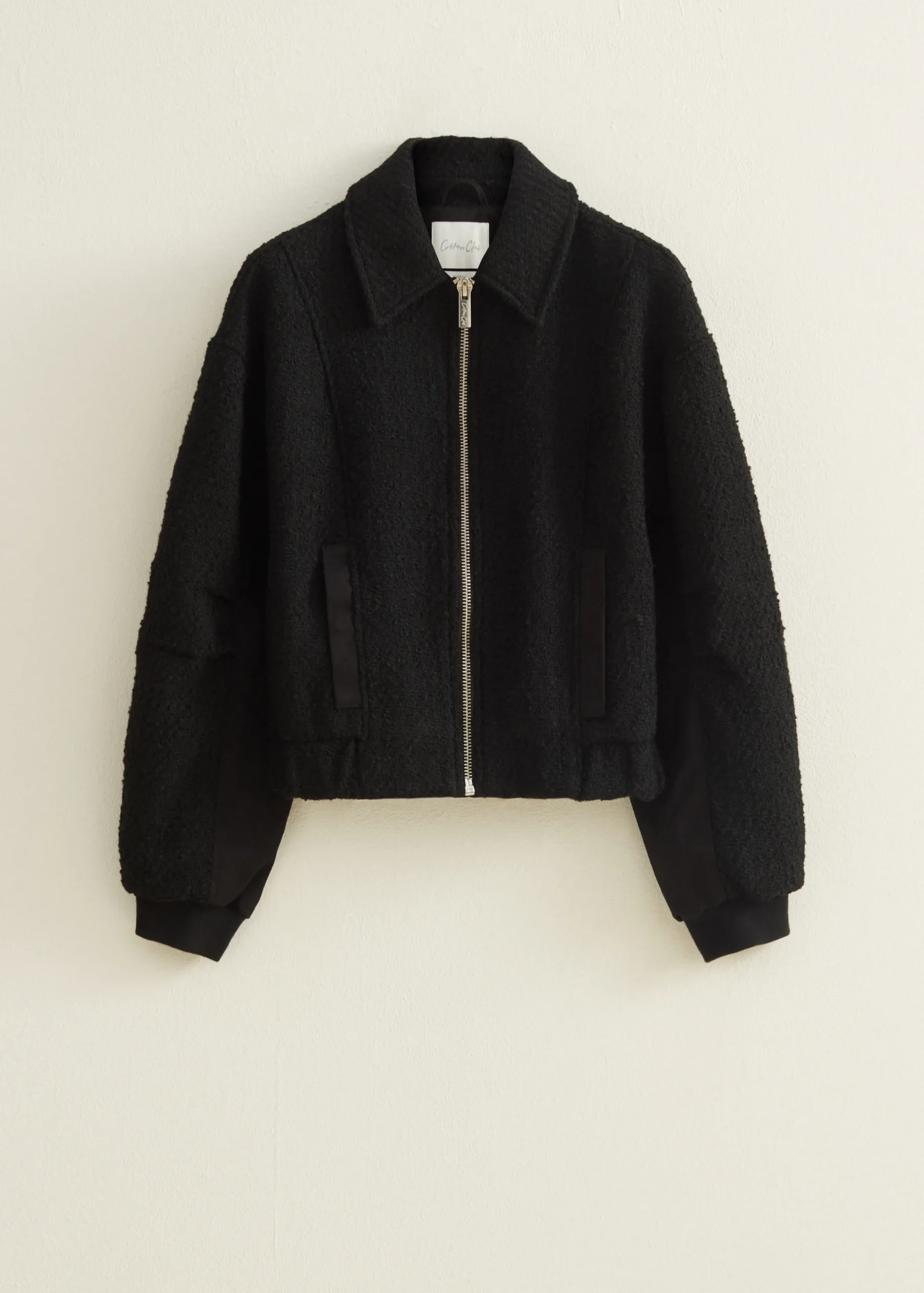 Clearance Cotton Club Bomberjack van boucle mix zwart