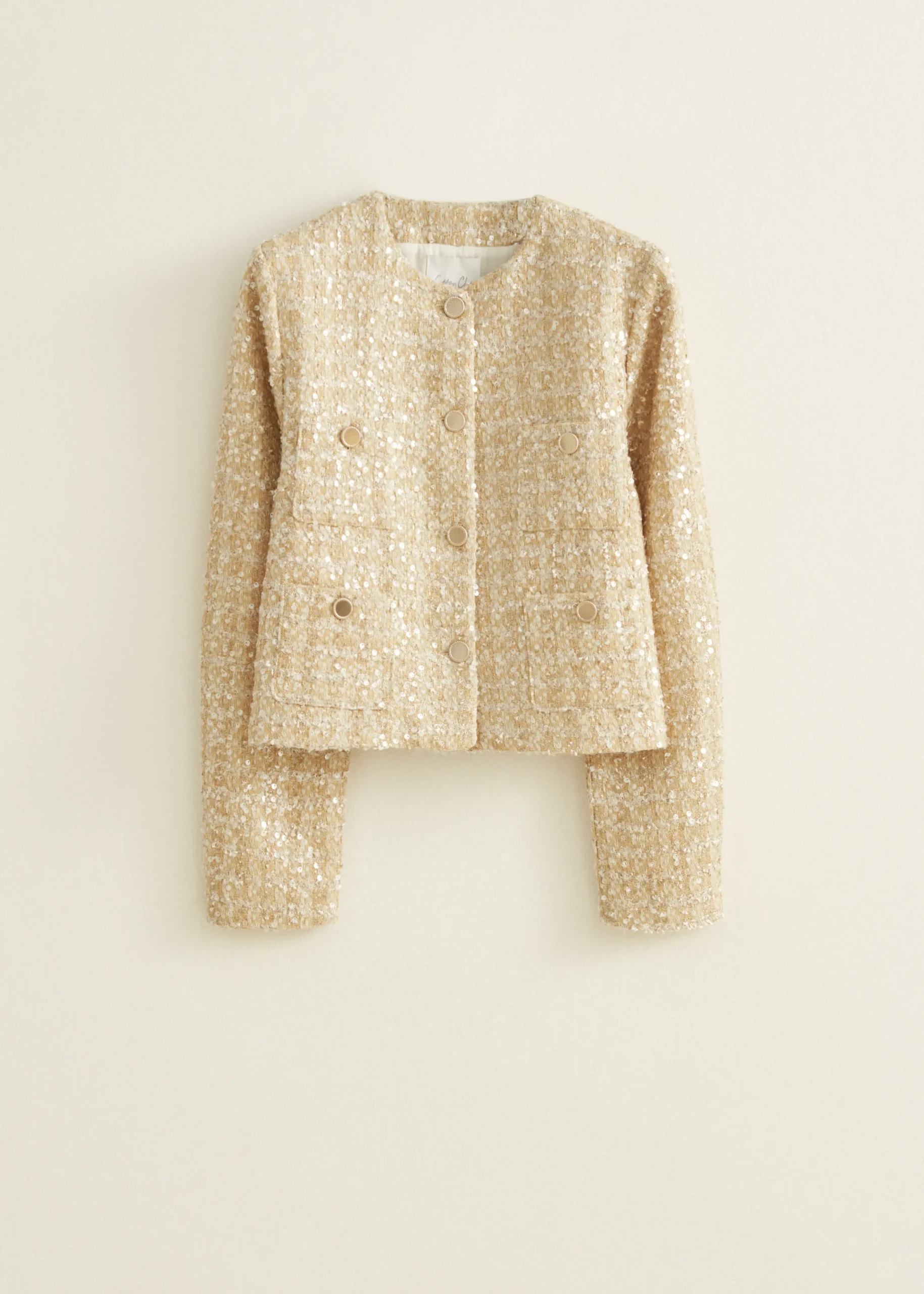 Online Cotton Club Boucle jasje met pailletten lichtzand