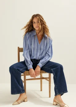 Best Cotton Club Denim blouse jacquard blauw,usedmiddle