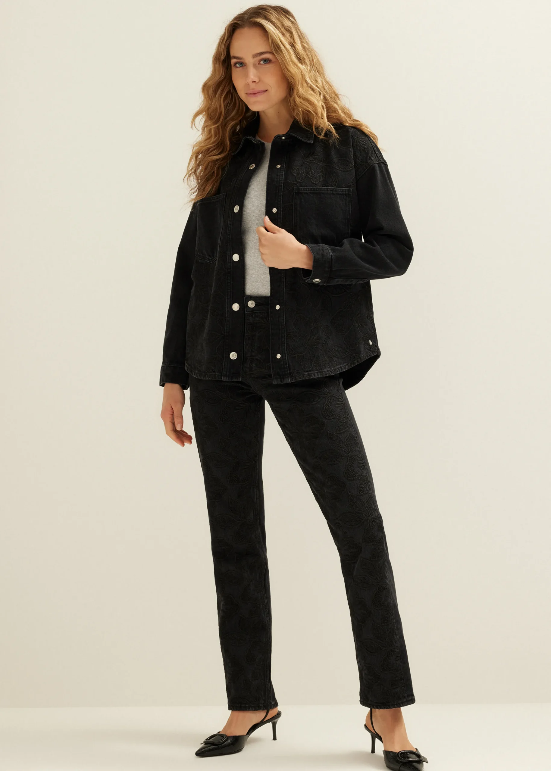Clearance Cotton Club Denim blouse met borduurwerk zwart,usedmiddle