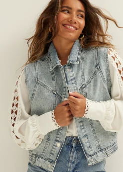 Hot Cotton Club Denim gilet met siernaden blauw,usedmiddle