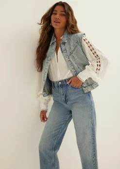 Hot Cotton Club Denim gilet met siernaden blauw,usedmiddle