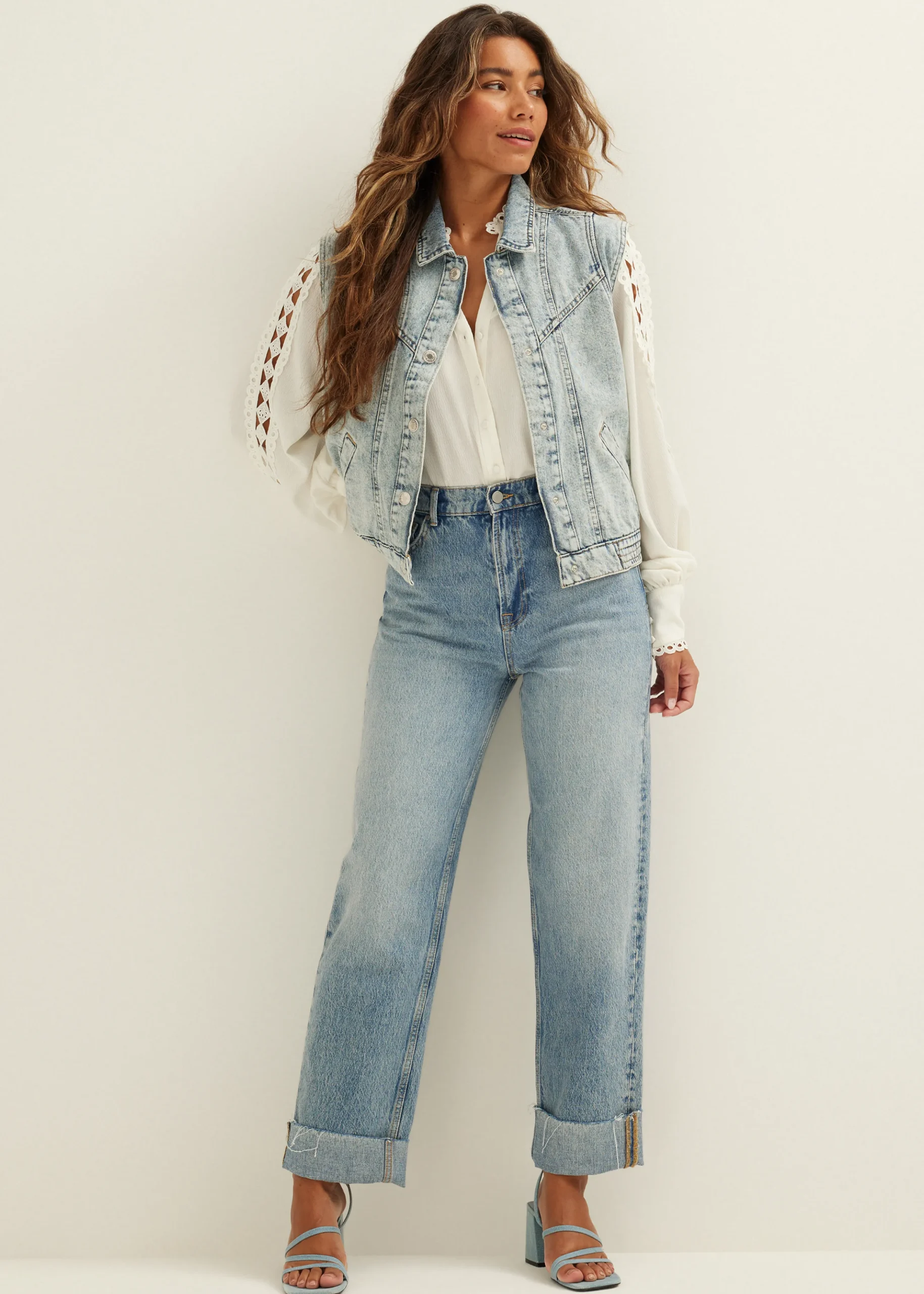 Hot Cotton Club Denim gilet met siernaden blauw,usedmiddle