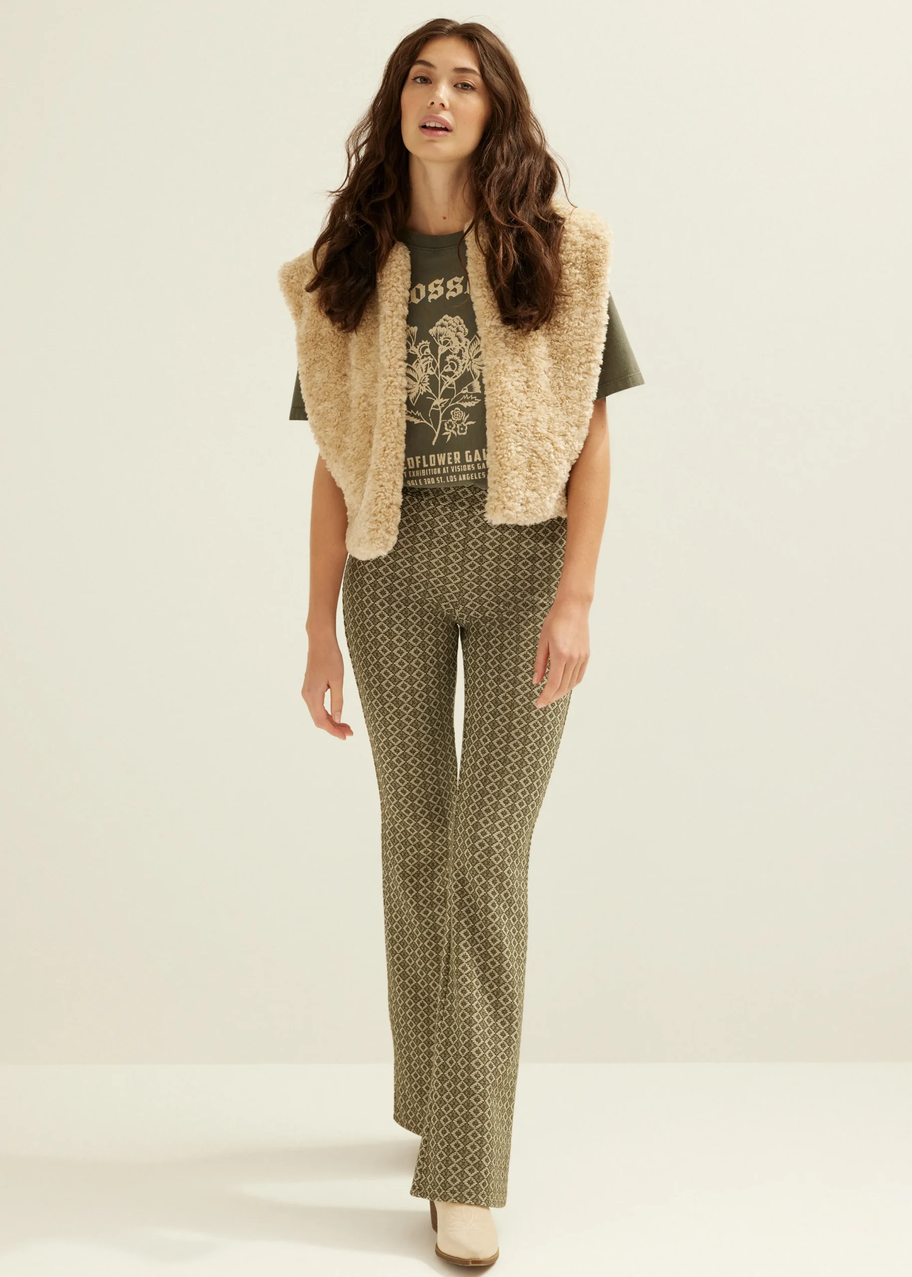 New Cotton Club Flare broek met print groen,army