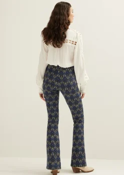 Discount Cotton Club Flared broek jacquard patroon donkerblauw