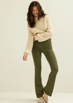 Discount Cotton Club Flared broek met lurex donkergroen