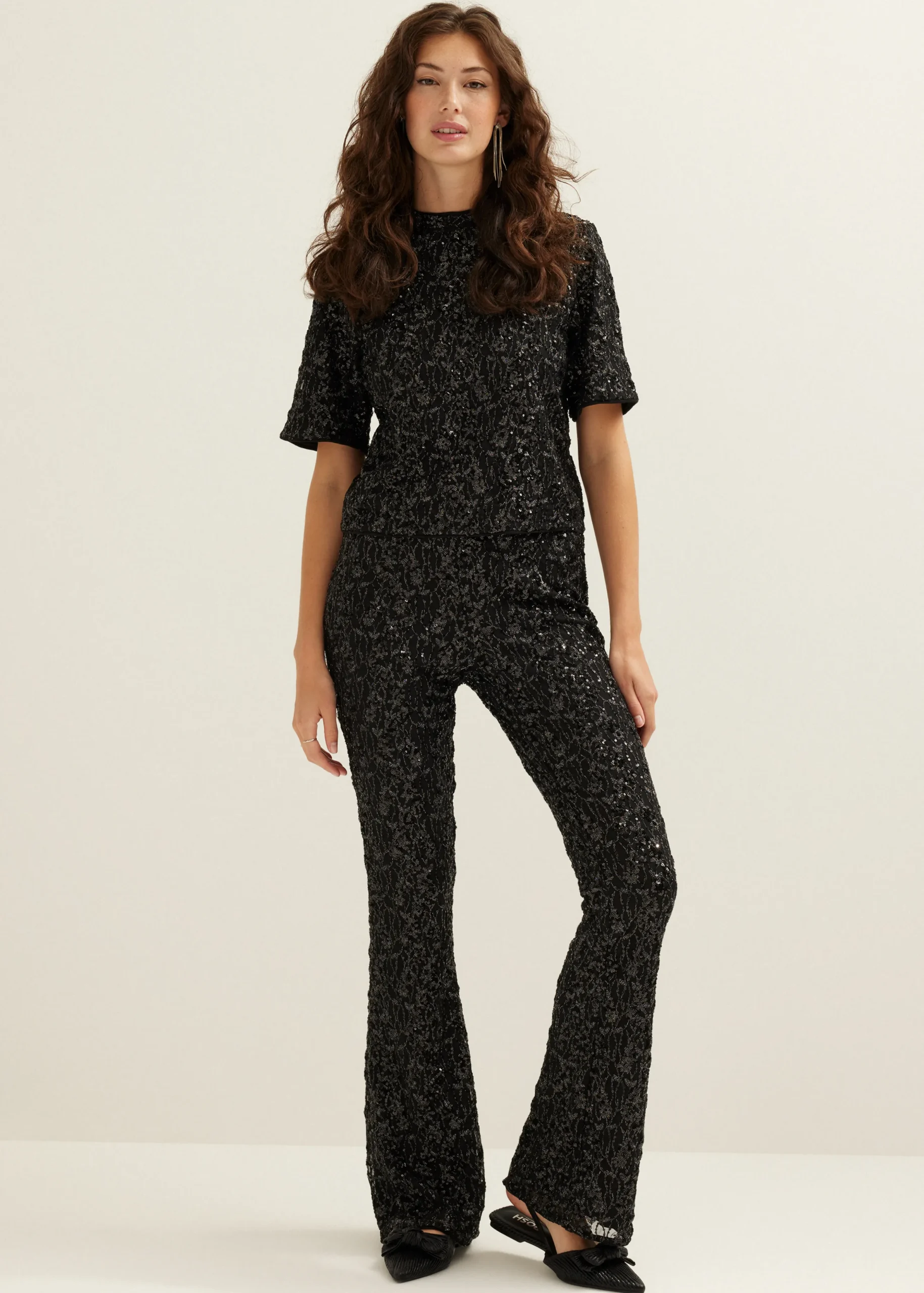 Online Cotton Club Flared broek met pailletten zwart