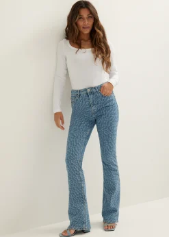 Sale Cotton Club Flared jeans coco laser print middenblauw
