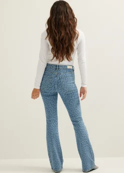 Sale Cotton Club Flared jeans coco laser print middenblauw
