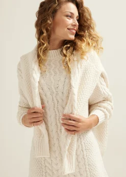 Hot Cotton Club Gebreide jurk kabelpatroon ecru