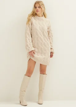 Sale Cotton Club Gebreide jurk met ballonmouw lichtzand