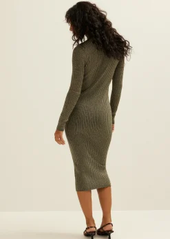 Discount Cotton Club Gebreide jurk met lurex groen,army