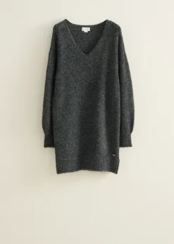 Discount Cotton Club Gebreide jurk met v-hals antracietgemêleerd