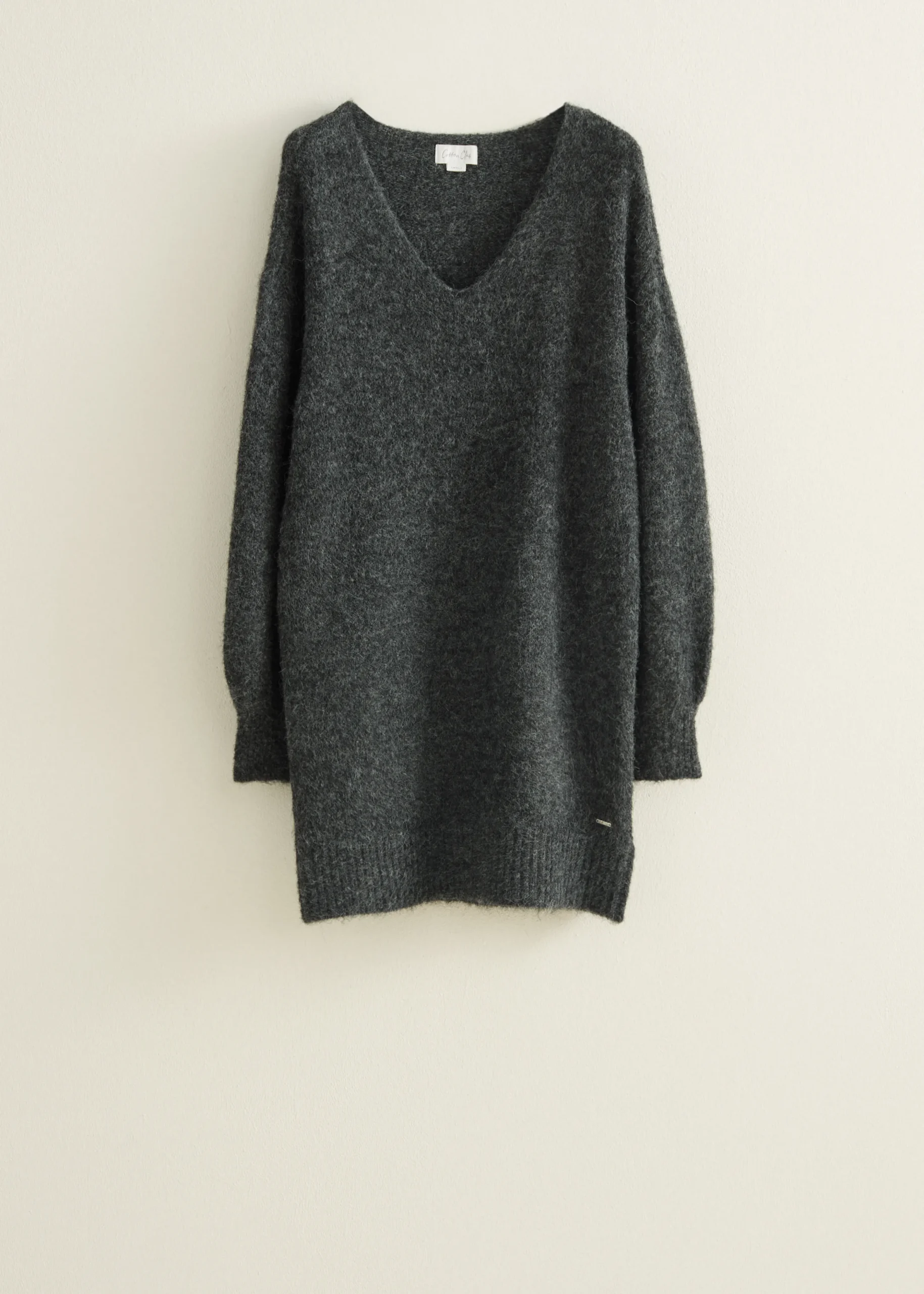 Discount Cotton Club Gebreide jurk met v-hals antracietgemêleerd