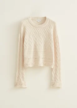 Online Cotton Club Gebreide trui met ajour details lichtzand
