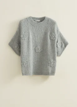 Hot Cotton Club Gebreide trui met bloemen lichtblauw