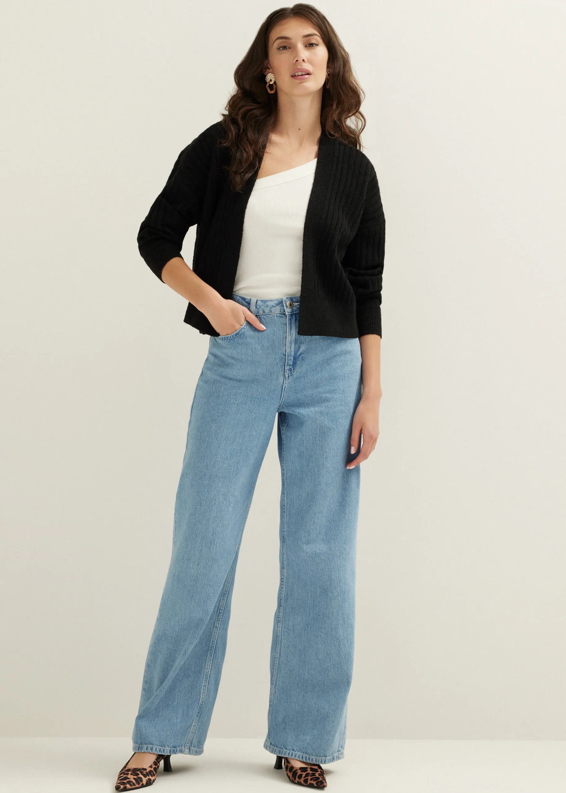 New Cotton Club Gebreid vest kort zwart