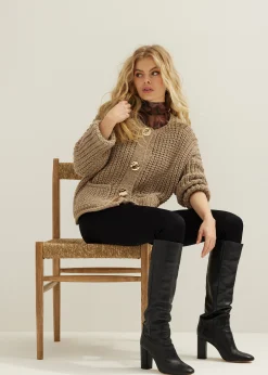 Fashion Cotton Club Gebreid vest met knopen taupe,middle