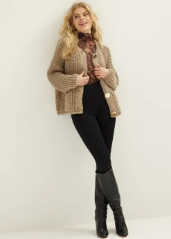 Fashion Cotton Club Gebreid vest met knopen taupe,middle