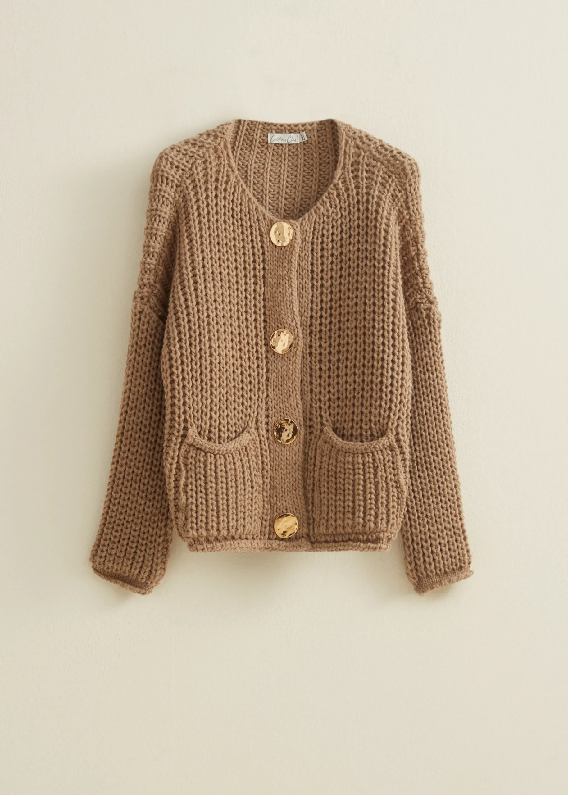 Fashion Cotton Club Gebreid vest met knopen taupe,middle