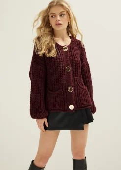 New Cotton Club Gebreid vest met knopen bordeaux