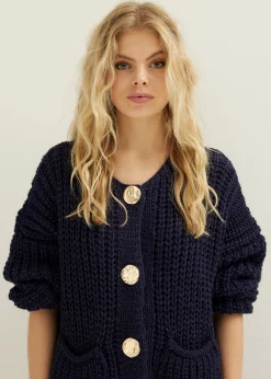 Hot Cotton Club Gebreid vest met knopen donkerblauw