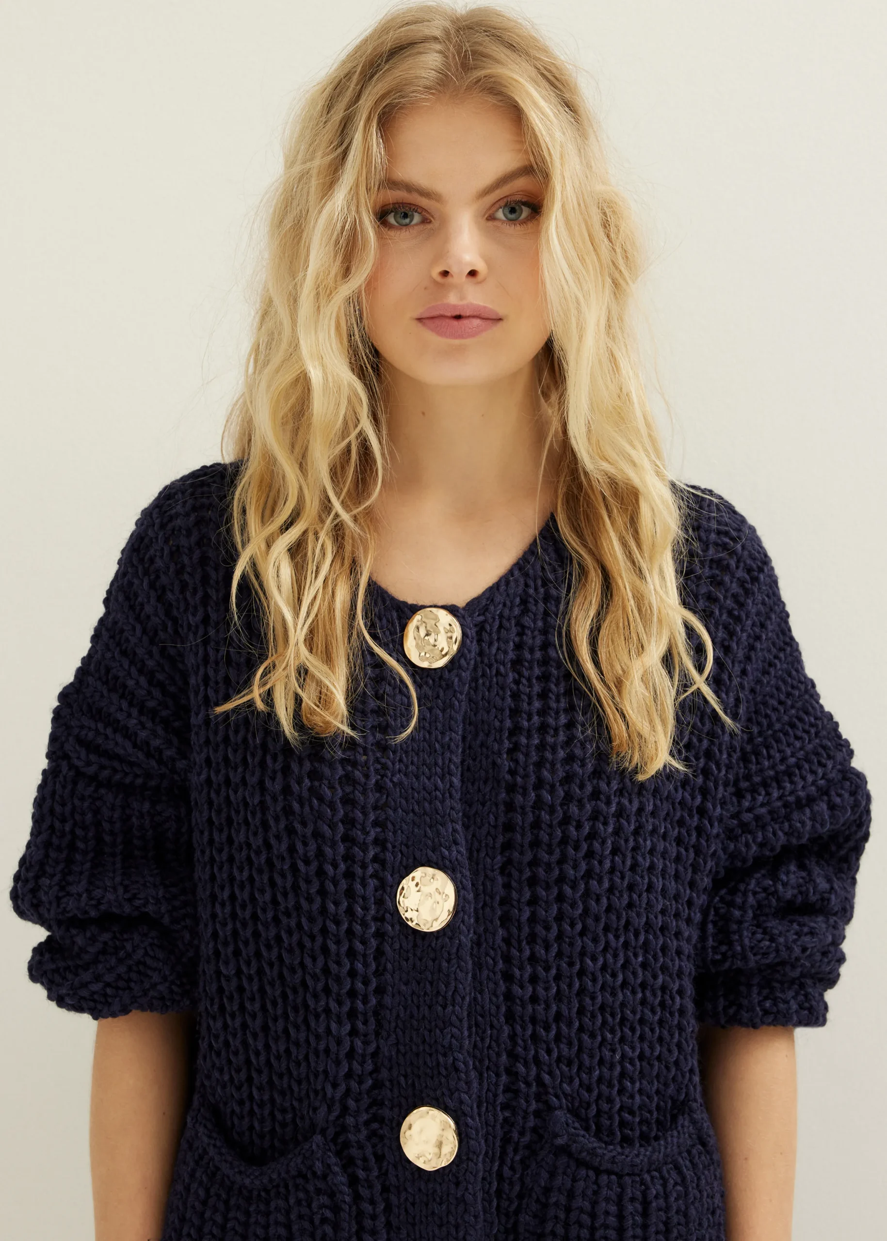 Hot Cotton Club Gebreid vest met knopen donkerblauw