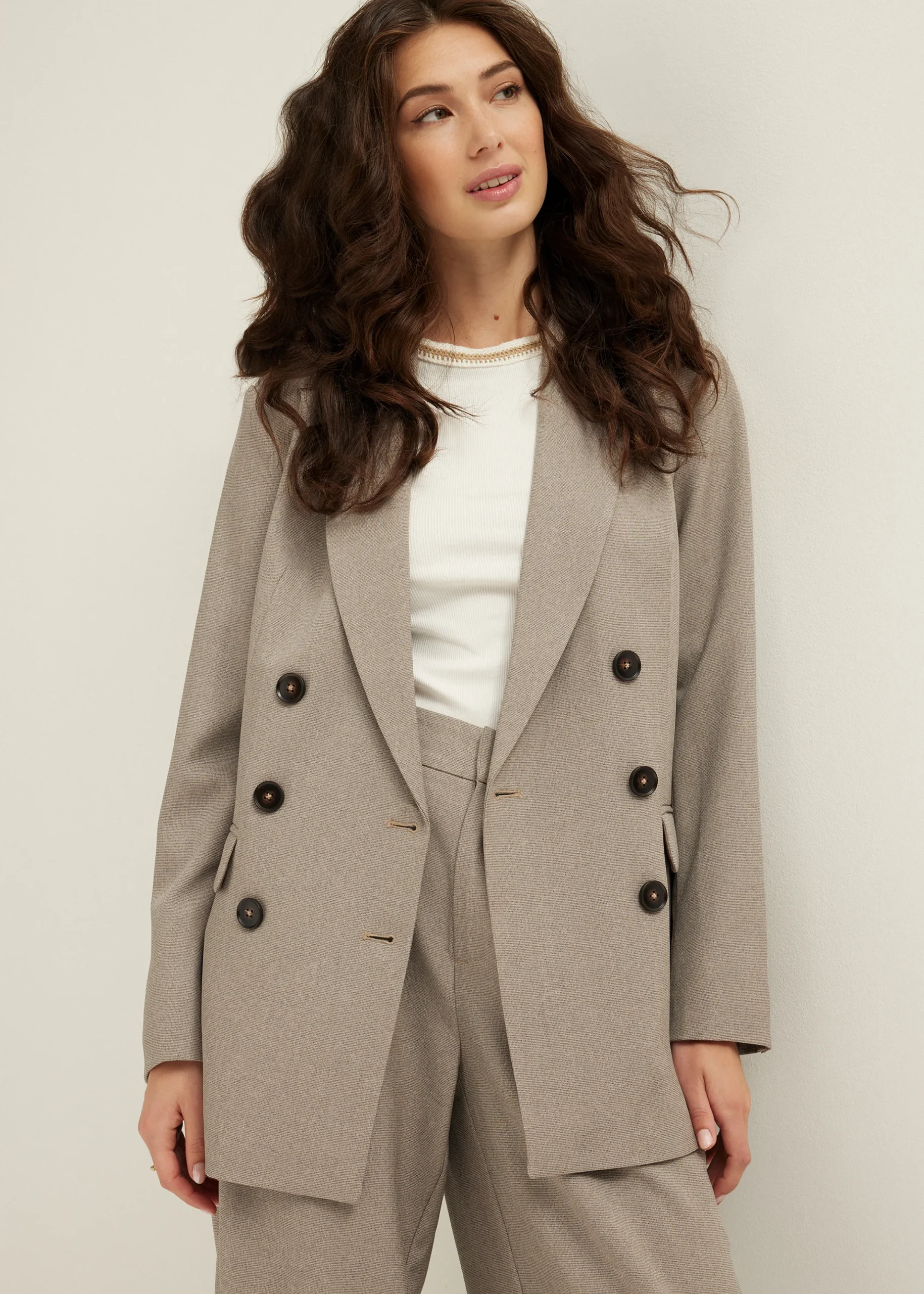 Fashion Cotton Club Gemêleerde double breasted blazer bruingemêleerd