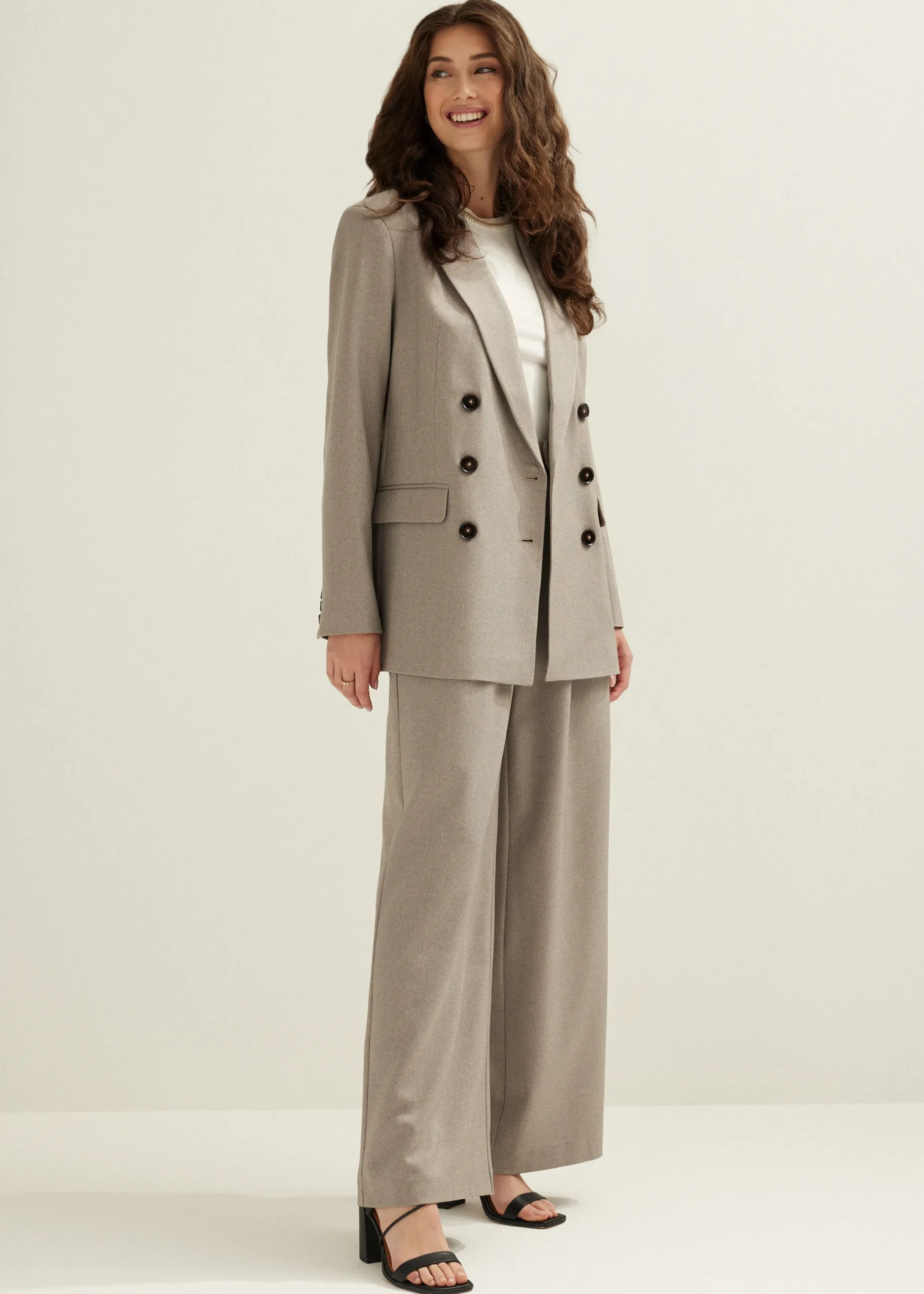 Fashion Cotton Club Gemêleerde double breasted blazer bruingemêleerd