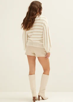Discount Cotton Club Gestreepte trui met structuur ecru