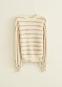 Discount Cotton Club Gestreepte trui met structuur ecru