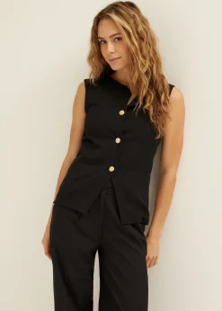 Best Cotton Club Gilet met knopen zwart