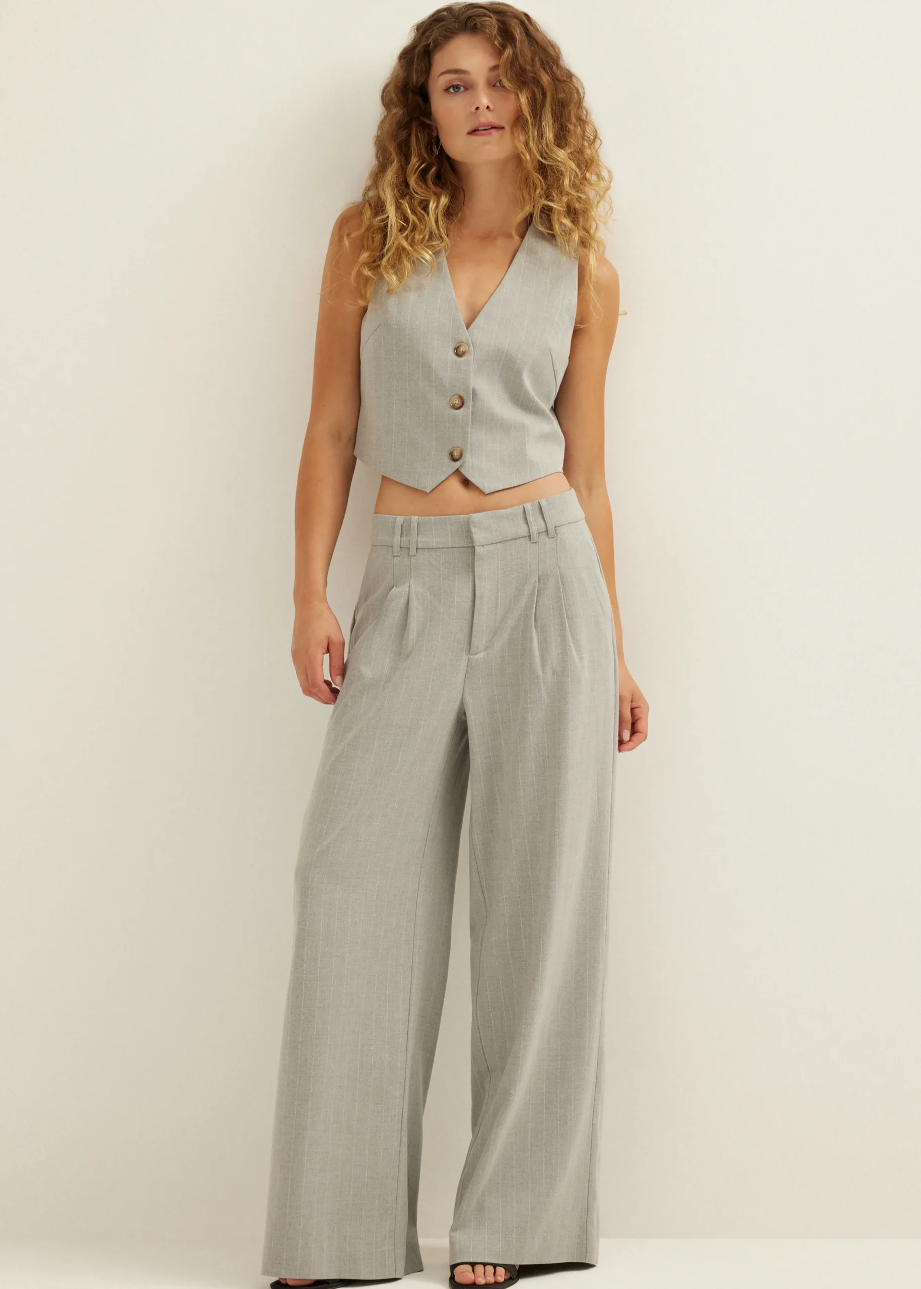 Discount Cotton Club Gilet met krijtstreep grijsgemêleerd