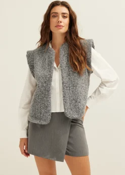 Online Cotton Club Gilet met wollen look grijsgem&ecirc;leerd