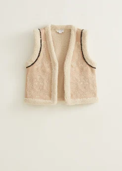 Best Cotton Club Gilet teddy geborduurd donkerzand