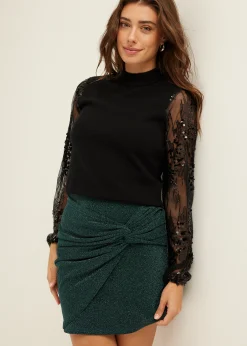 Outlet Cotton Club Glitter rok met geknoopt detail donkeraqua