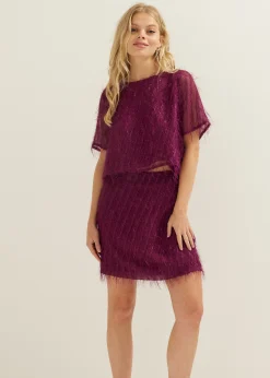 Fashion Cotton Club Glitter top fancy aubergine,donker