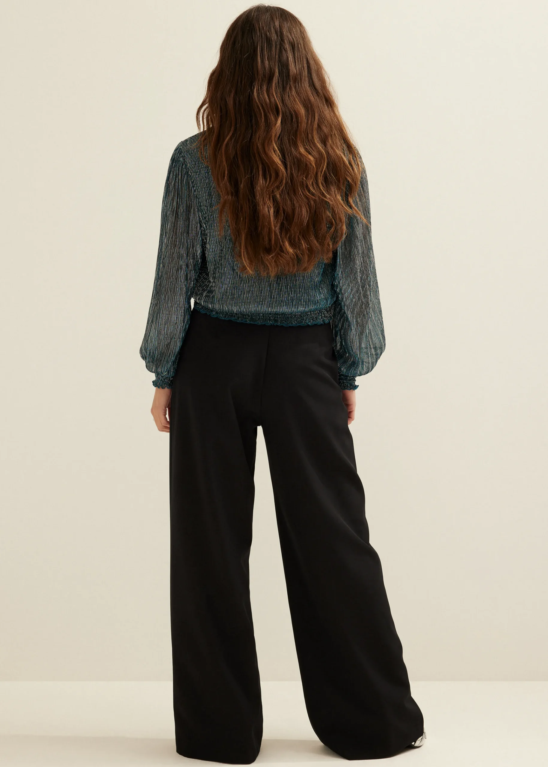Sale Cotton Club Glitter top met v-hals donkeraqua