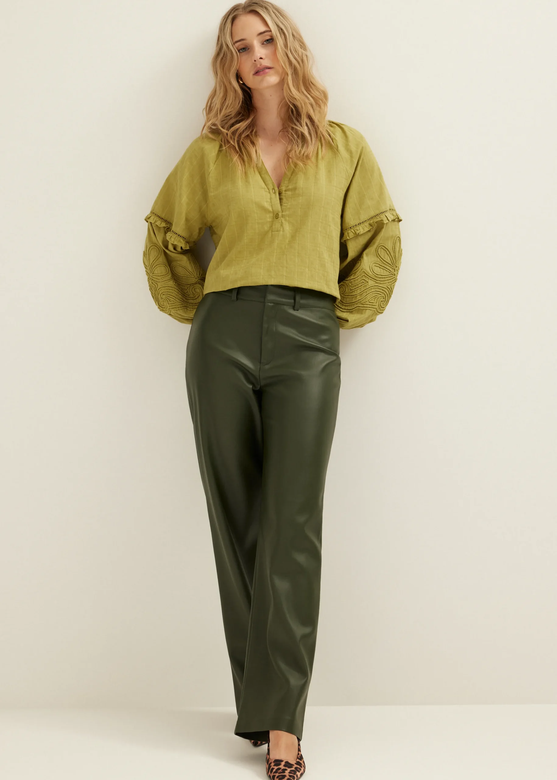 Discount Cotton Club Imitatieleren broek groen,denne