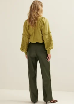 Discount Cotton Club Imitatieleren broek groen,denne