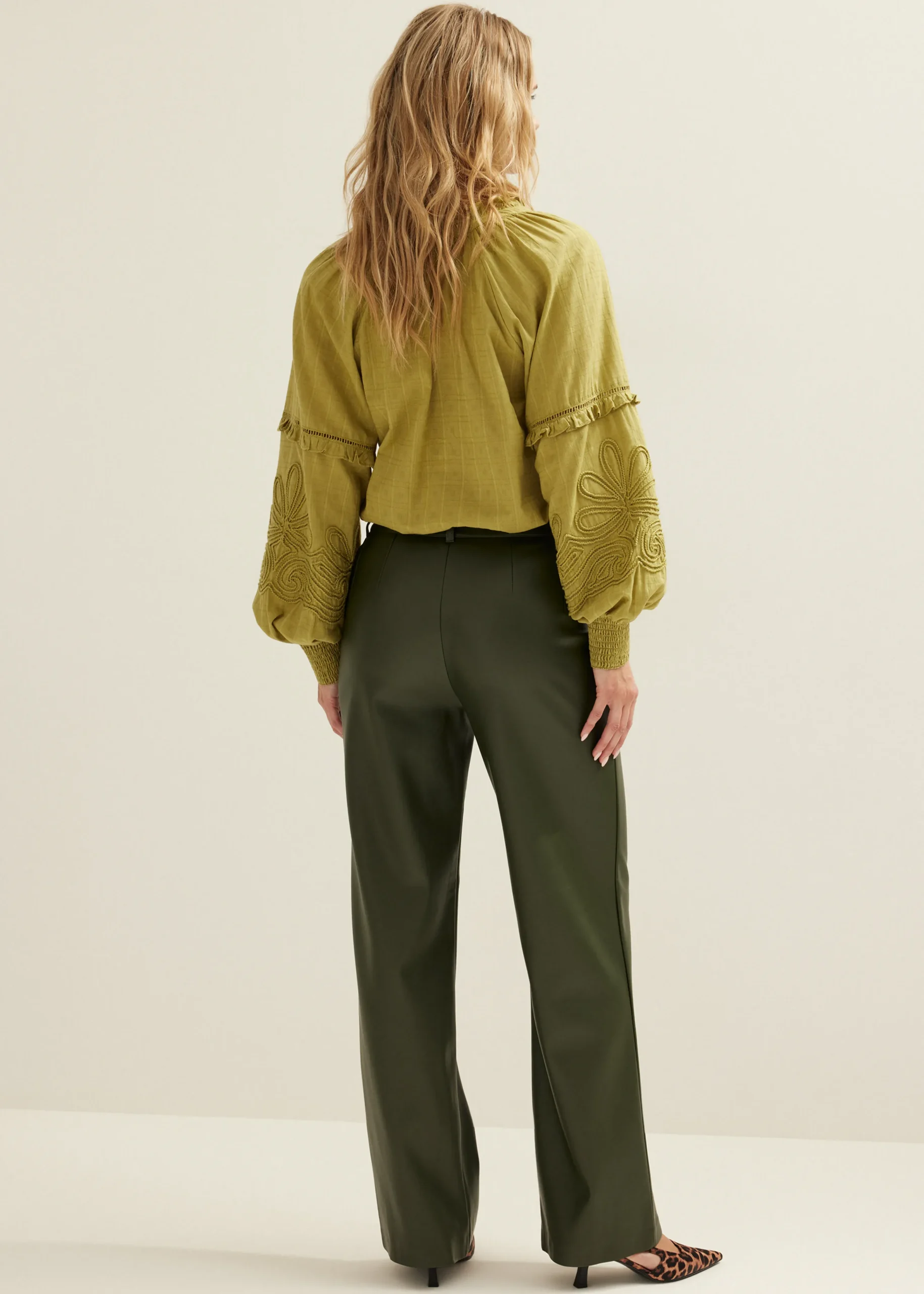 Discount Cotton Club Imitatieleren broek groen,denne