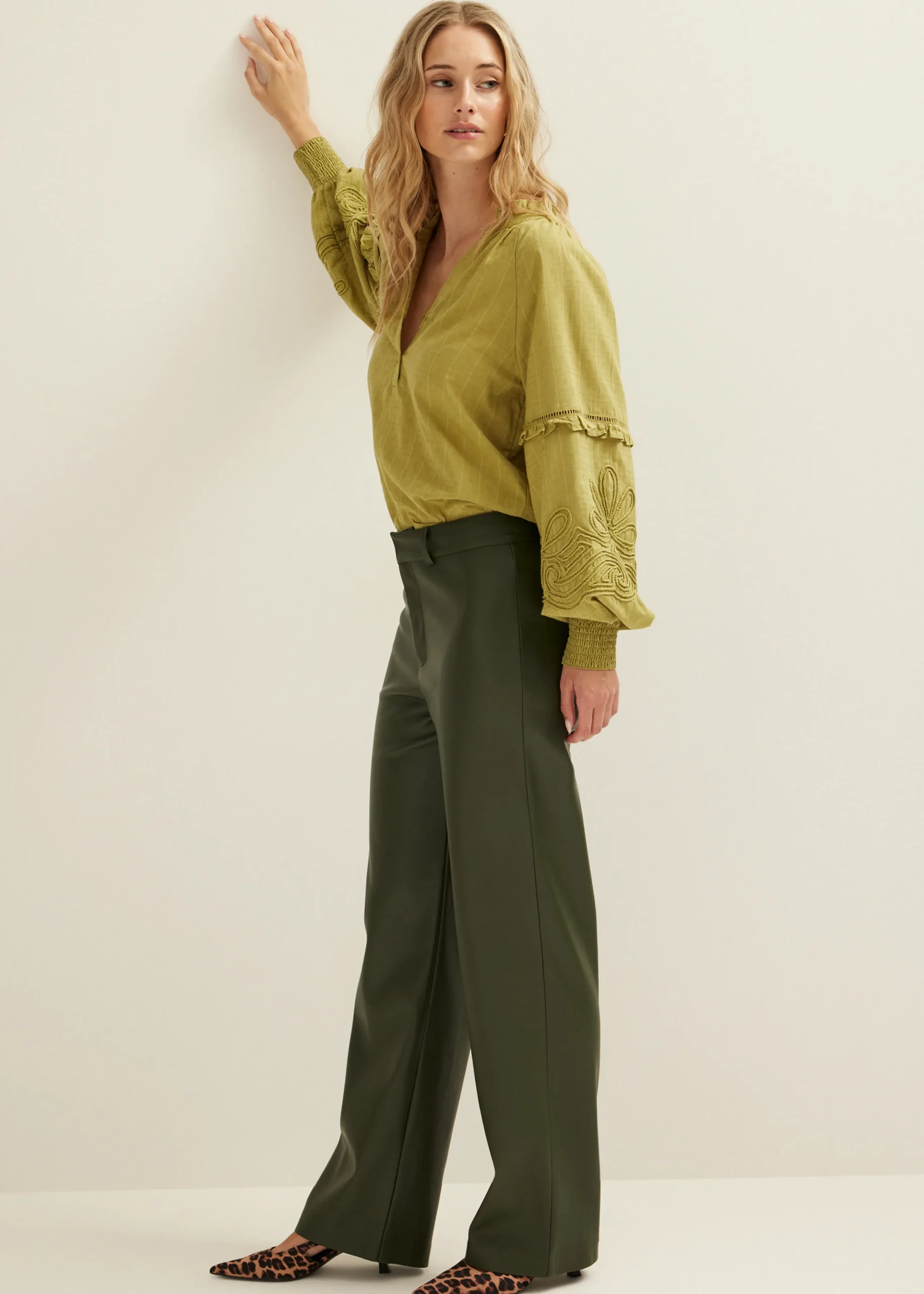 Discount Cotton Club Imitatieleren broek groen,denne