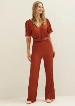 Clearance Cotton Club Jumpsuit met ceintuur middenbruin