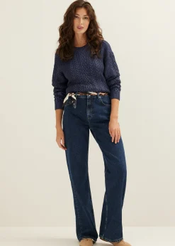 Sale Cotton Club Kabeltrui met foliedruk blauw