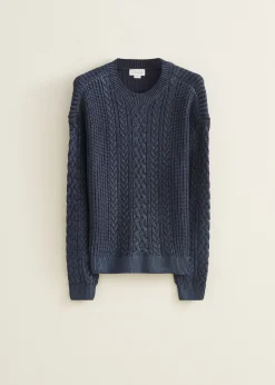 Sale Cotton Club Kabeltrui met foliedruk blauw